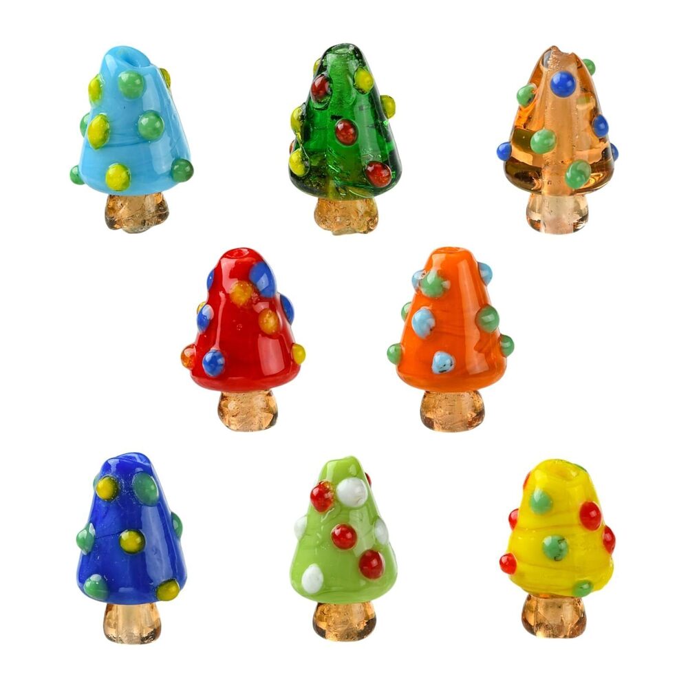 6488 40 pcs 8 Colors Cute Mushroom Theme Lampwork Glass Beads Bumpy